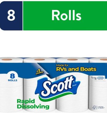 Scott Rapid-Dissolving Toilet Paper, 8 Toilet Paper Rolls, Bath Tissue for RV &