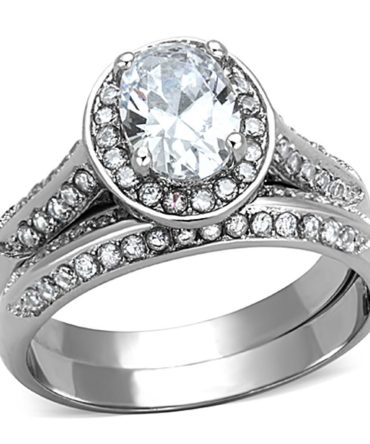 TK1W163 - High polished (no plating) Stainless Steel Ring with AAA Grade CZ in Clear