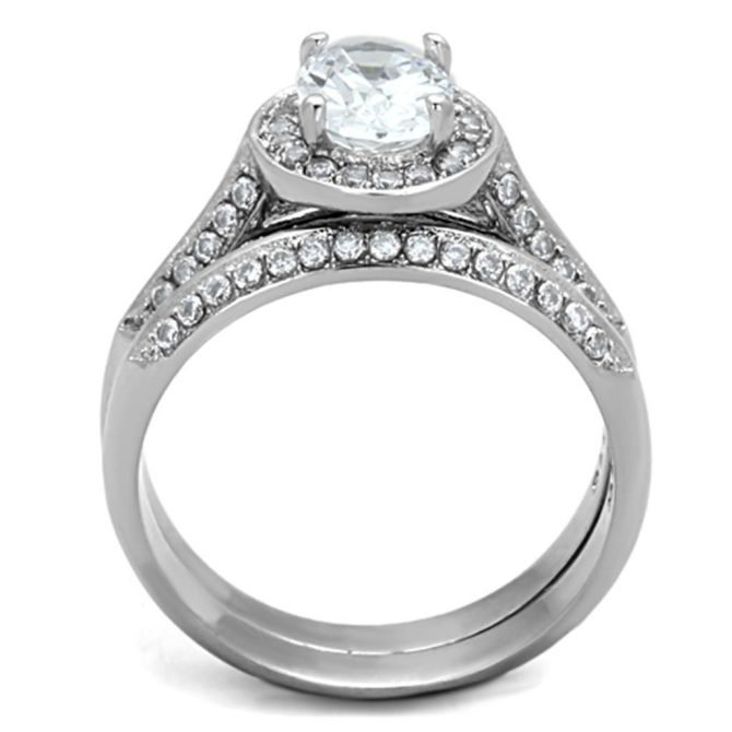TK1W163 - High polished (no plating) Stainless Steel Ring with AAA Grade CZ in Clear - Image 8