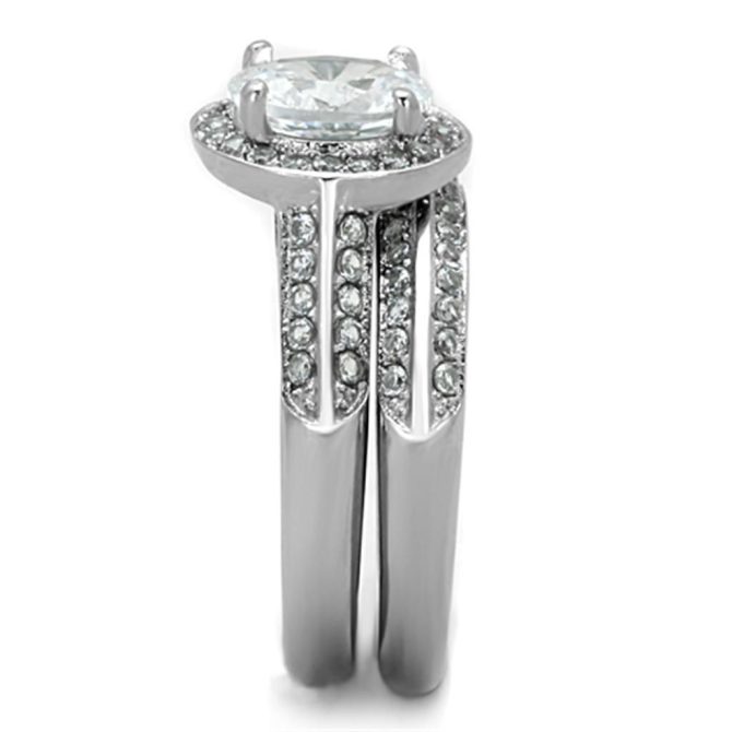 TK1W163 - High polished (no plating) Stainless Steel Ring with AAA Grade CZ in Clear - Image 9