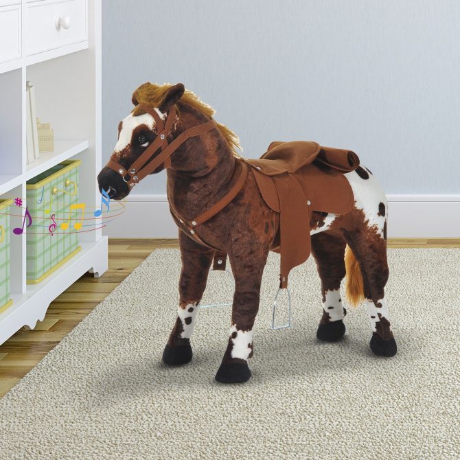 Qaba Sound-Making Ride On Horse for Toddlers 3-5, with Neighing and Galloping Sound, Stuffed Animal Horse Toy for Kids with Padding, Soft Feel, Brown - Image 2