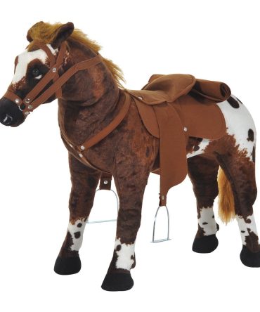 Qaba Sound-Making Ride On Horse for Toddlers 3-5, with Neighing and Galloping Sound, Stuffed Animal Horse Toy for Kids with Padding, Soft Feel, Brown