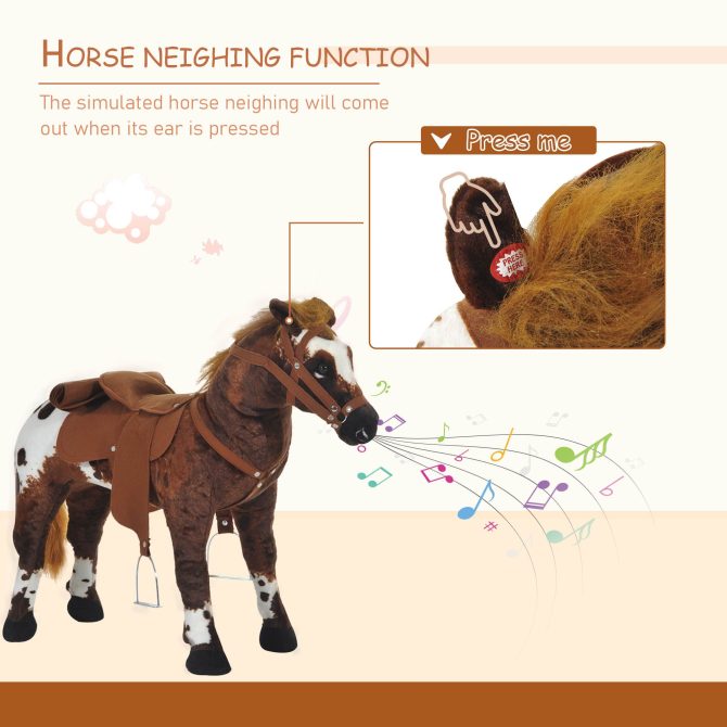 Qaba Sound-Making Ride On Horse for Toddlers 3-5, with Neighing and Galloping Sound, Stuffed Animal Horse Toy for Kids with Padding, Soft Feel, Brown - Image 7