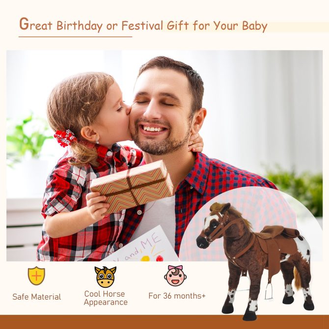 Qaba Sound-Making Ride On Horse for Toddlers 3-5, with Neighing and Galloping Sound, Stuffed Animal Horse Toy for Kids with Padding, Soft Feel, Brown - Image 8