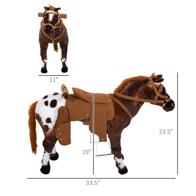 Qaba Sound-Making Ride On Horse for Toddlers 3-5, with Neighing and Galloping Sound, Stuffed Animal Horse Toy for Kids with Padding, Soft Feel, Brown - Image 9