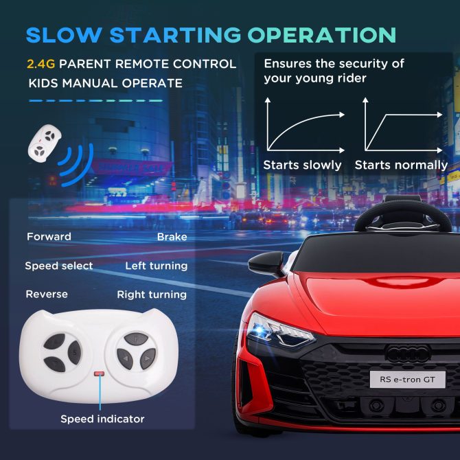 Aosom Kids Ride on Car, 12V Licensed Audi RS E-tron GT 3.1 MPH Electric Car for Kids, Ride-on Toy for Boys and Girls with Remote Control, 4 Wheels with Suspension, Horn, Music, Lights, Red - Image 3