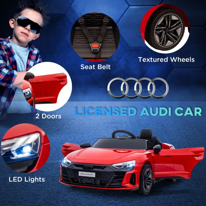 Aosom Kids Ride on Car, 12V Licensed Audi RS E-tron GT 3.1 MPH Electric Car for Kids, Ride-on Toy for Boys and Girls with Remote Control, 4 Wheels with Suspension, Horn, Music, Lights, Red - Image 6