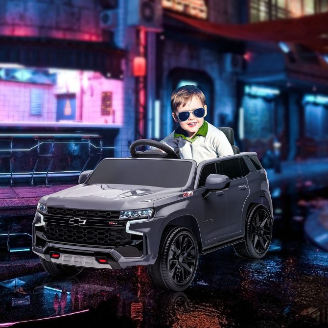 Aosom Chevrolet TAHOE Licensed Kids Ride on Car, 12V Battery Powered Kids Electric Car with Remote Control, Music, Lights, Horn, Suspension for 3-6 Years Old, Gray - Image 2