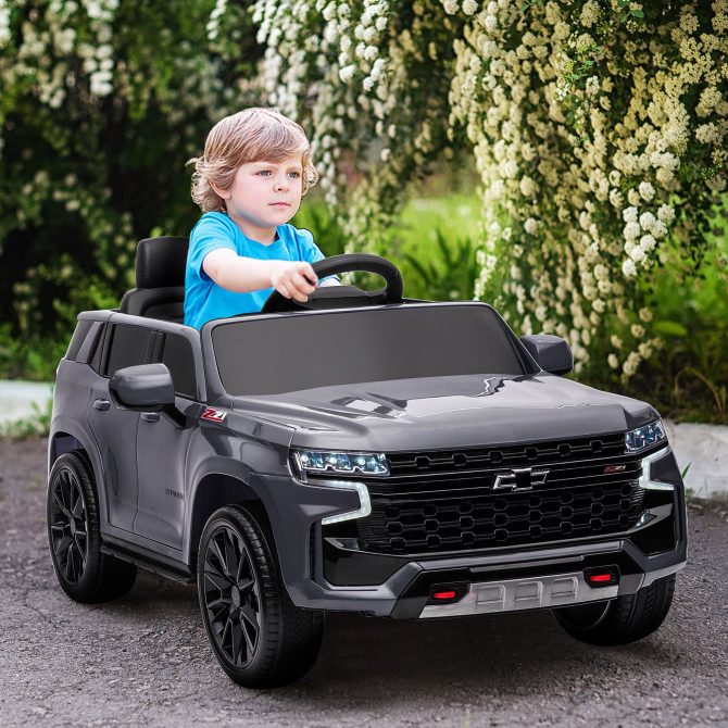 Aosom Chevrolet TAHOE Licensed Kids Ride on Car, 12V Battery Powered Kids Electric Car with Remote Control, Music, Lights, Horn, Suspension for 3-6 Years Old, Gray - Image 11