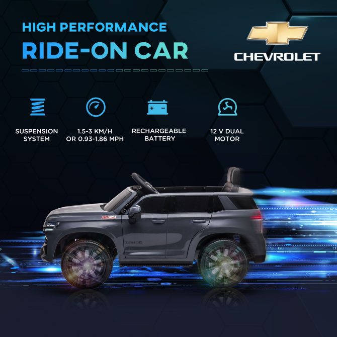 Aosom Chevrolet TAHOE Licensed Kids Ride on Car, 12V Battery Powered Kids Electric Car with Remote Control, Music, Lights, Horn, Suspension for 3-6 Years Old, Gray - Image 6