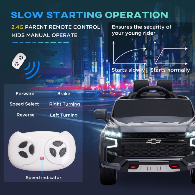 Aosom Chevrolet TAHOE Licensed Kids Ride on Car, 12V Battery Powered Kids Electric Car with Remote Control, Music, Lights, Horn, Suspension for 3-6 Years Old, Gray - Image 7