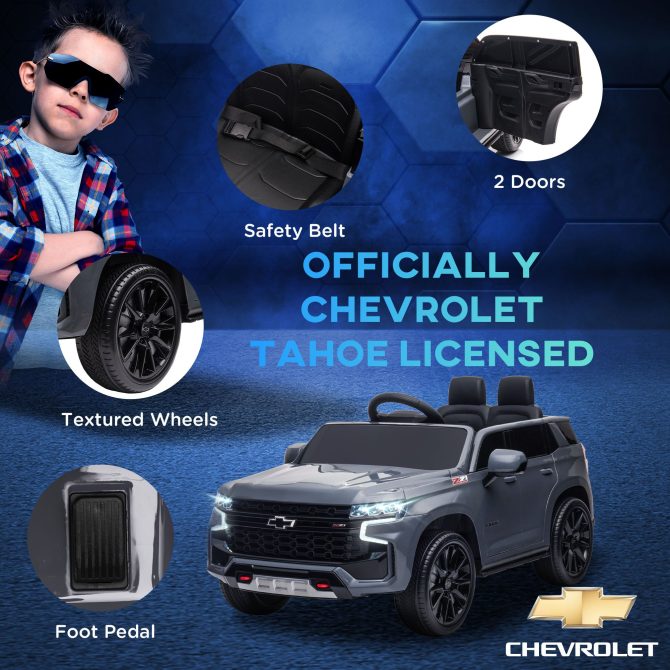 Aosom Chevrolet TAHOE Licensed Kids Ride on Car, 12V Battery Powered Kids Electric Car with Remote Control, Music, Lights, Horn, Suspension for 3-6 Years Old, Gray - Image 9
