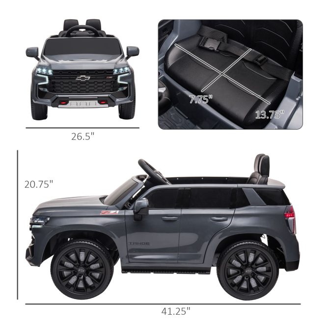 Aosom Chevrolet TAHOE Licensed Kids Ride on Car, 12V Battery Powered Kids Electric Car with Remote Control, Music, Lights, Horn, Suspension for 3-6 Years Old, Gray - Image 10