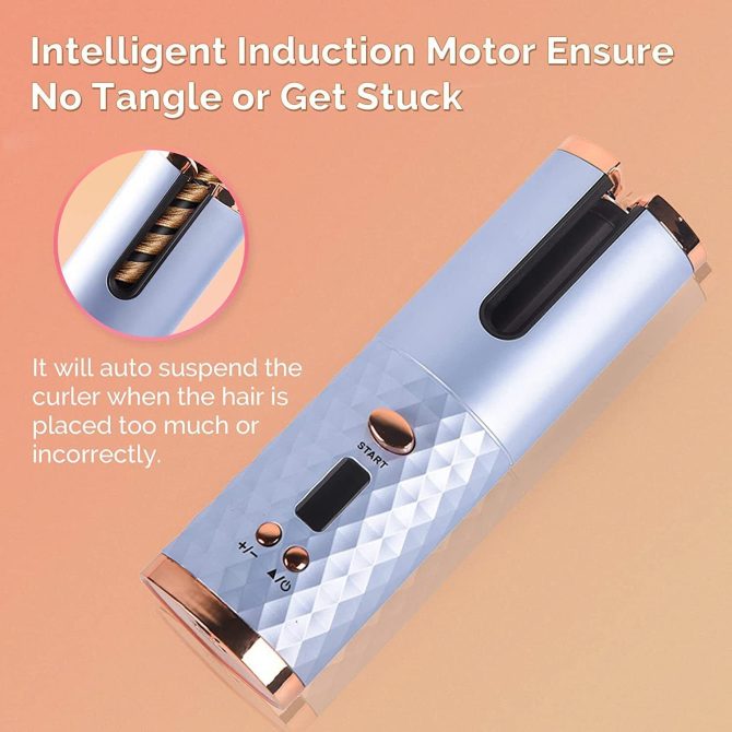 Cordless Auto Rotating Hair Curler Hair Waver Curling Iron Styling Tool Purple - Image 4