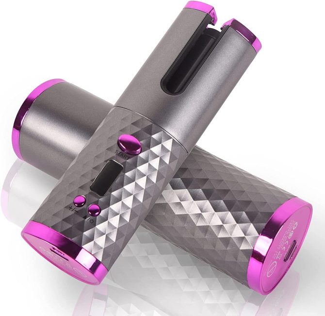 Cordless Auto Rotating Hair Curler Hair Waver Curling Iron Styling Tool Purple - Image 8
