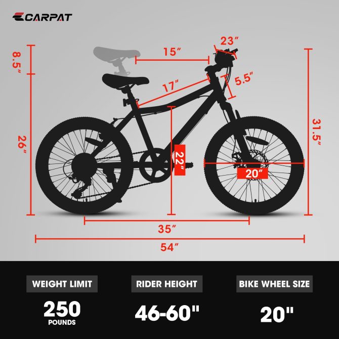 S20101 Ecarpat 20 Inch Kids Bike, Boys Girls Mountain Bike Ages 8-12, 7 Speed Teenager Children Kids' Bicycles, Front Suspension Disc U Brake, 14 Inch Height Steel Frame - Image 9