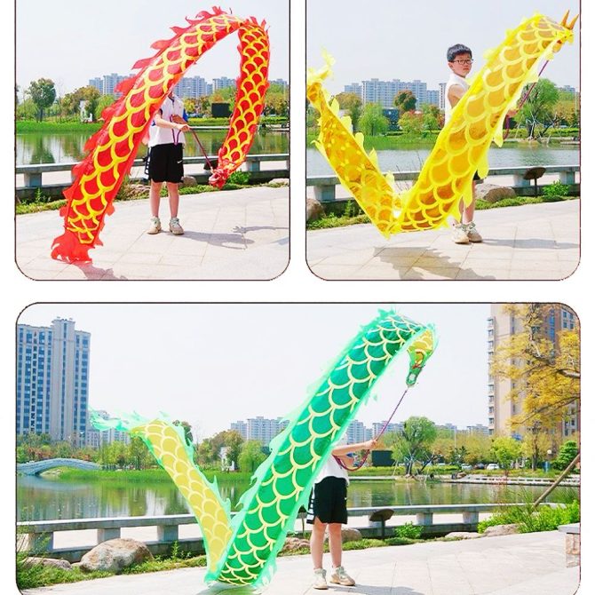 Lightweight Dragon Poi with 3D Dragon Head & Swing Rope Combo for Kids and Beginners, Flowy Dragon Ribbon Streamer Outdoor Fitness Golden Dragon Stage Prop Set - Image 7