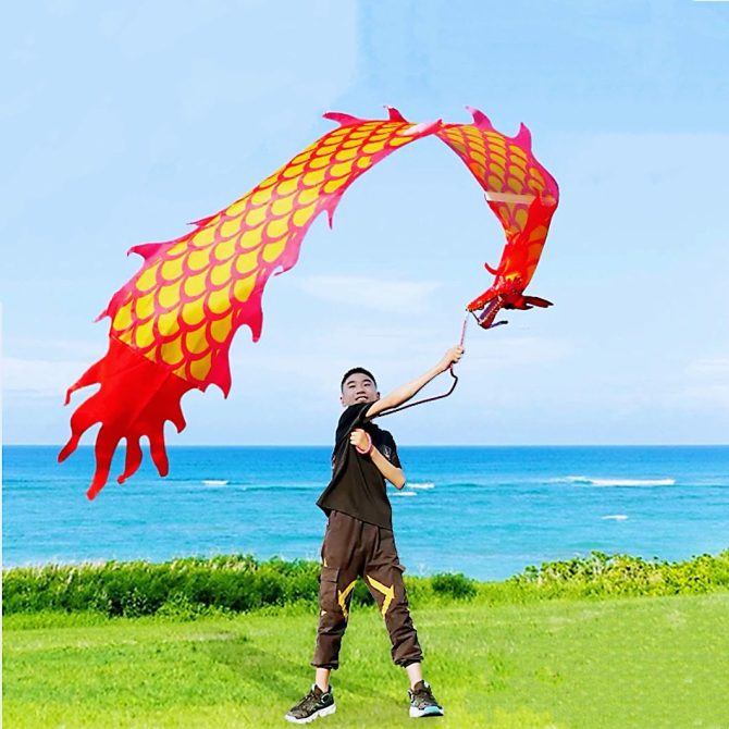 Lightweight Dragon Poi with 3D Dragon Head & Swing Rope Combo for Kids and Beginners, Flowy Dragon Ribbon Streamer Outdoor Fitness Golden Dragon Stage Prop Set - Image 10