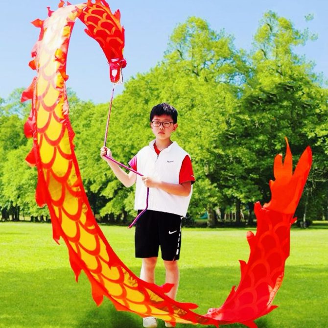 Lightweight Dragon Poi with 3D Dragon Head & Swing Rope Combo for Kids and Beginners, Flowy Dragon Ribbon Streamer Outdoor Fitness Golden Dragon Stage Prop Set - Image 20