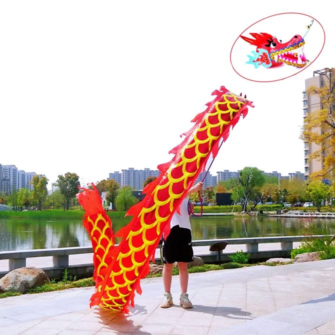 Lightweight Dragon Poi with 3D Dragon Head & Swing Rope Combo for Kids and Beginners, Flowy Dragon Ribbon Streamer Outdoor Fitness Golden Dragon Stage Prop Set - Image 18