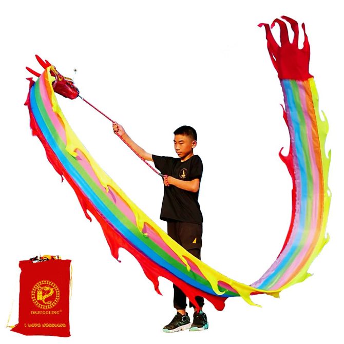 Lightweight Dragon Poi with 3D Dragon Head & Swing Rope Combo for Kids and Beginners, Flowy Dragon Ribbon Streamer Outdoor Fitness Golden Dragon Stage Prop Set - Image 14