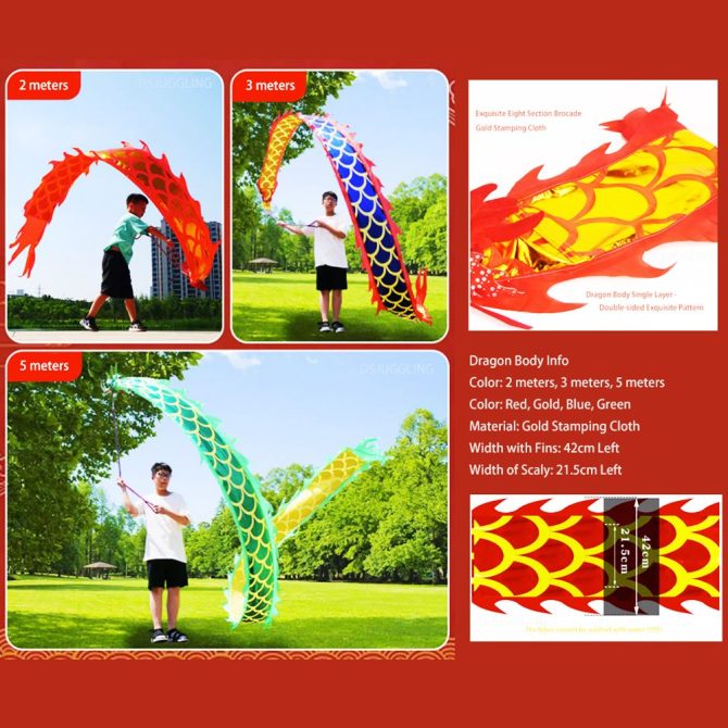 Lightweight Dragon Poi with 3D Dragon Head & Swing Rope Combo for Kids and Beginners, Flowy Dragon Ribbon Streamer Outdoor Fitness Golden Dragon Stage Prop Set - Image 96