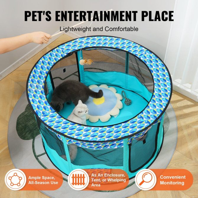 VEVOR Foldable Pet Playpen, 44'' x 44'' x 24'' Portable Dog Playpen, Crate Kennel for Puppy, Dog, Cat, Waterproof 600D Oxford Cloth, Removable Zipper, for Indoor Outdoor Travel Camping (Round, L) - Image 4