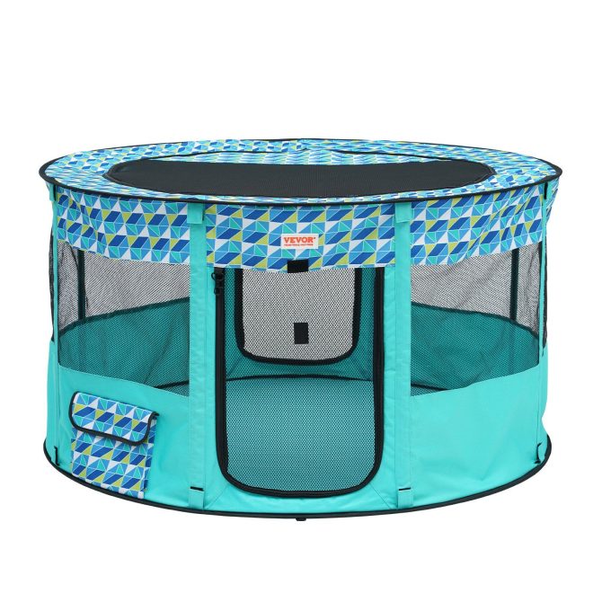 VEVOR Foldable Pet Playpen, 44'' x 44'' x 24'' Portable Dog Playpen, Crate Kennel for Puppy, Dog, Cat, Waterproof 600D Oxford Cloth, Removable Zipper, for Indoor Outdoor Travel Camping (Round, L) - Image 9