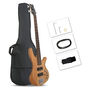Glarry 44 Inch GIB 4 String H-H Pickup Laurel Wood Fingerboard Electric Bass Guitar with Bag and other Accessories Burlywood