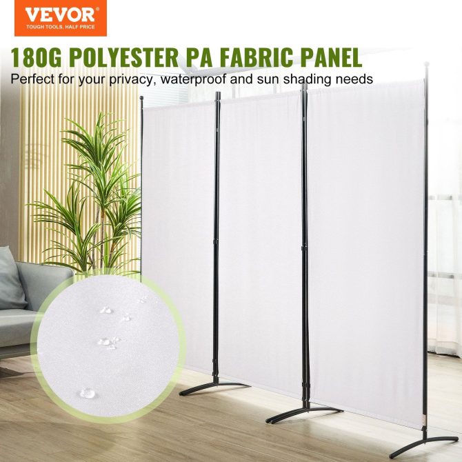 VEVOR Room Divider, 6.1 ft (102×71inch)Room Dividers and Folding Privacy Screens (3-panel), Fabric Partition Room Dividers for Office, Bedroom, Dining Room, Study, Freestanding, White - Image 2