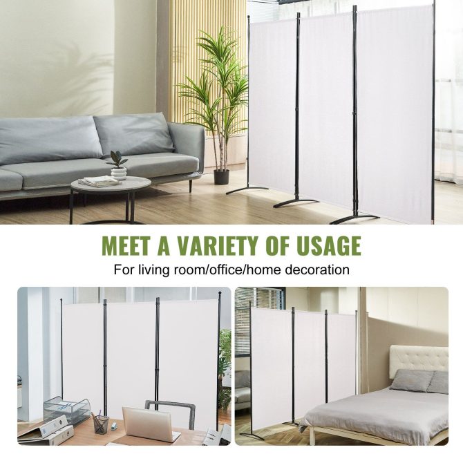 VEVOR Room Divider, 6.1 ft (102×71inch)Room Dividers and Folding Privacy Screens (3-panel), Fabric Partition Room Dividers for Office, Bedroom, Dining Room, Study, Freestanding, White - Image 6