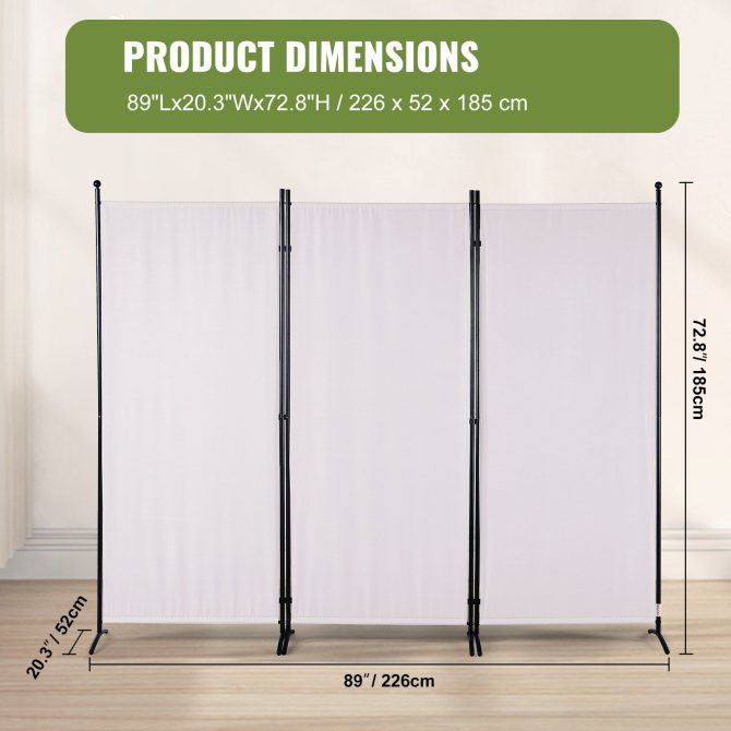 VEVOR Room Divider, 6.1 ft (102×71inch)Room Dividers and Folding Privacy Screens (3-panel), Fabric Partition Room Dividers for Office, Bedroom, Dining Room, Study, Freestanding, White - Image 7
