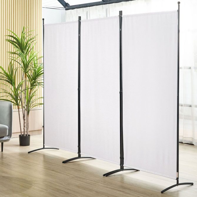 VEVOR Room Divider, 6.1 ft (102×71inch)Room Dividers and Folding Privacy Screens (3-panel), Fabric Partition Room Dividers for Office, Bedroom, Dining Room, Study, Freestanding, White - Image 8
