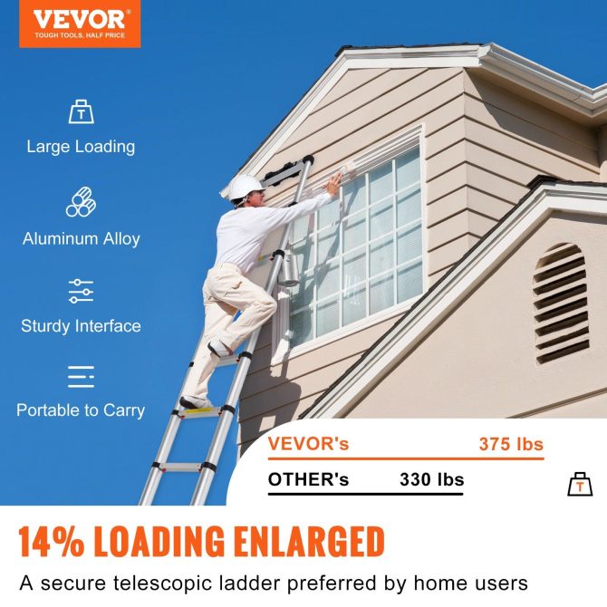 VEVOR Telescoping Ladder Aluminum Extension Step 10.5 ft Multi-purpose Portable - Image 2