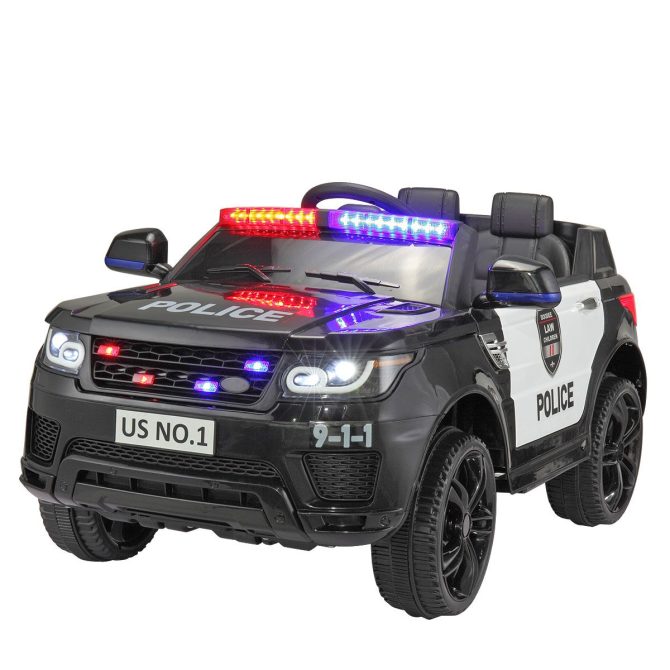12V Kid Ride on Police Car with Parental Remote Control, Battery Powered Electric Truck with Siren, Flashing Lights,Music, Spring Suspension, Black - Image 2