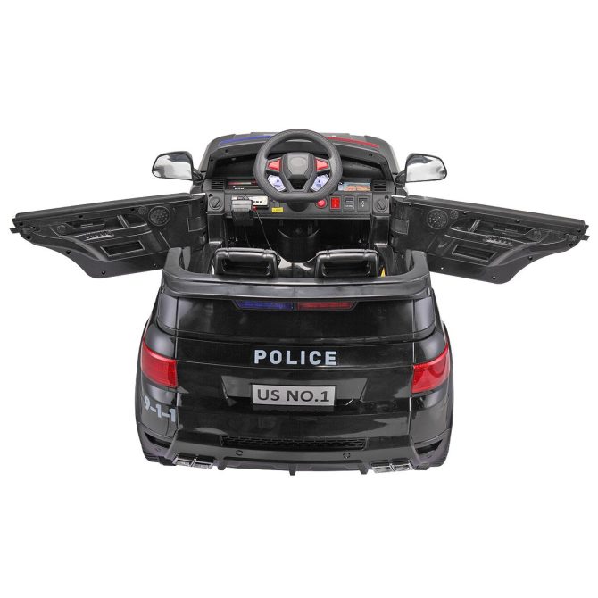 12V Kid Ride on Police Car with Parental Remote Control, Battery Powered Electric Truck with Siren, Flashing Lights,Music, Spring Suspension, Black - Image 4