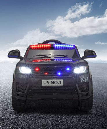 12V Kid Ride on Police Car with Parental Remote Control, Battery Powered Electric Truck with Siren, Flashing Lights,Music, Spring Suspension, Black
