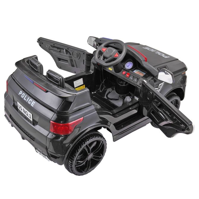 12V Kid Ride on Police Car with Parental Remote Control, Battery Powered Electric Truck with Siren, Flashing Lights,Music, Spring Suspension, Black - Image 5