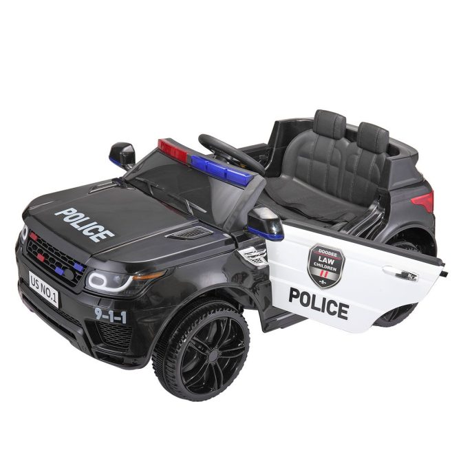 12V Kid Ride on Police Car with Parental Remote Control, Battery Powered Electric Truck with Siren, Flashing Lights,Music, Spring Suspension, Black - Image 7
