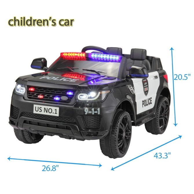 12V Kid Ride on Police Car with Parental Remote Control, Battery Powered Electric Truck with Siren, Flashing Lights,Music, Spring Suspension, Black - Image 8