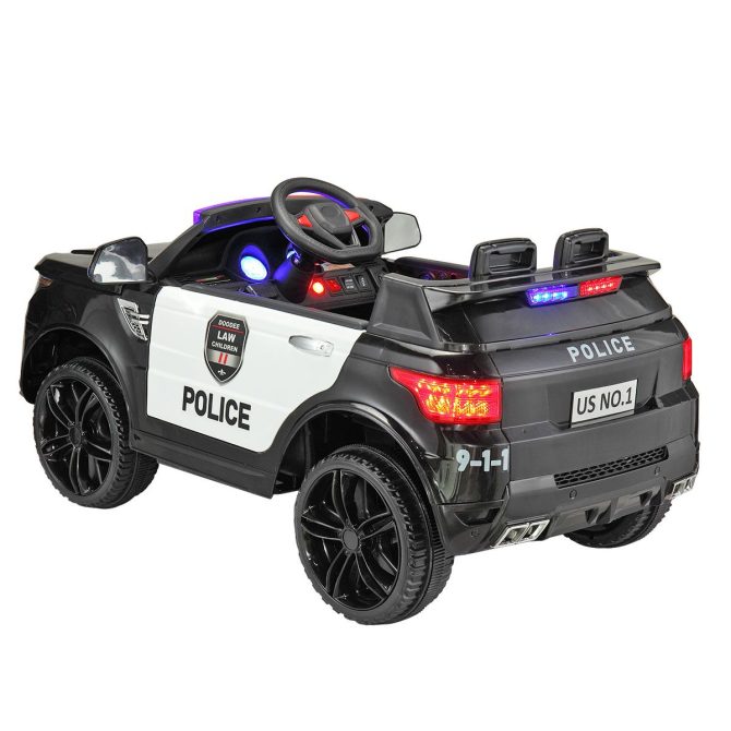 12V Kid Ride on Police Car with Parental Remote Control, Battery Powered Electric Truck with Siren, Flashing Lights,Music, Spring Suspension, Black - Image 9