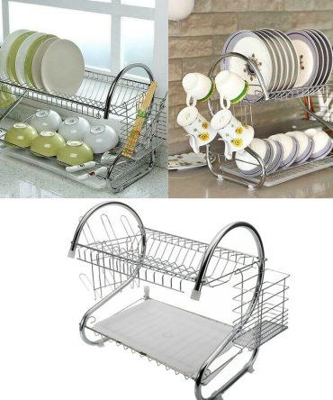 2 Tier Dish Drying Rack Drainer Stainless Steel Kitchen Cutlery Holder Shelf