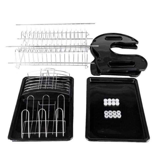 Multifunctional Dual Layers Bowls & Dishes & Chopsticks & Spoons Collection Shelf Dish Drainer Black - Image 3