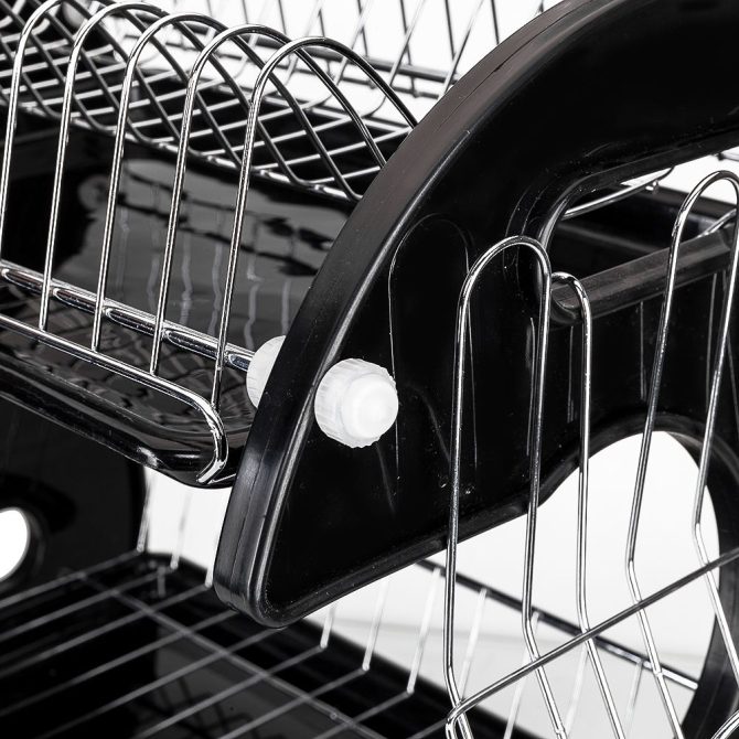 Multifunctional Dual Layers Bowls & Dishes & Chopsticks & Spoons Collection Shelf Dish Drainer Black - Image 5