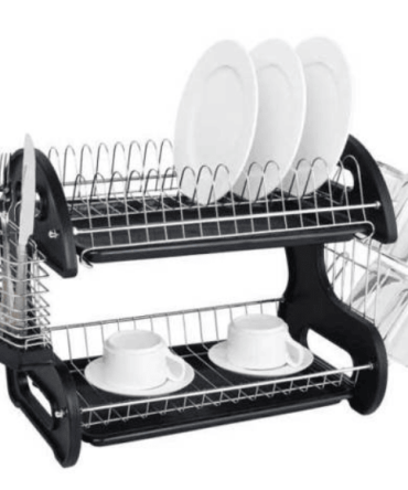 Multifunctional Dual Layers Bowls & Dishes & Chopsticks & Spoons Collection Shelf Dish Drainer Black