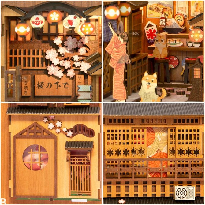 CuteBee Handmade Craft Japanese Theme Sakura Theme Diy Book Nook with Light Night Light Model Dollhouse - Image 3