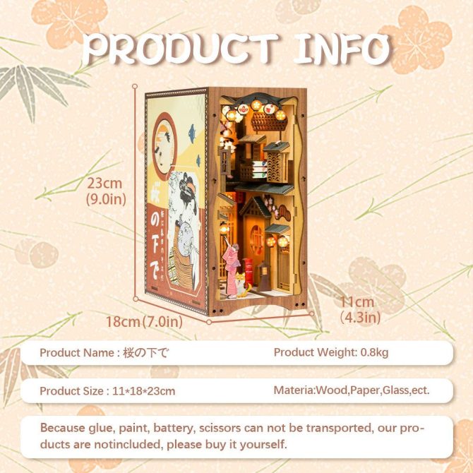 CuteBee Handmade Craft Japanese Theme Sakura Theme Diy Book Nook with Light Night Light Model Dollhouse - Image 6