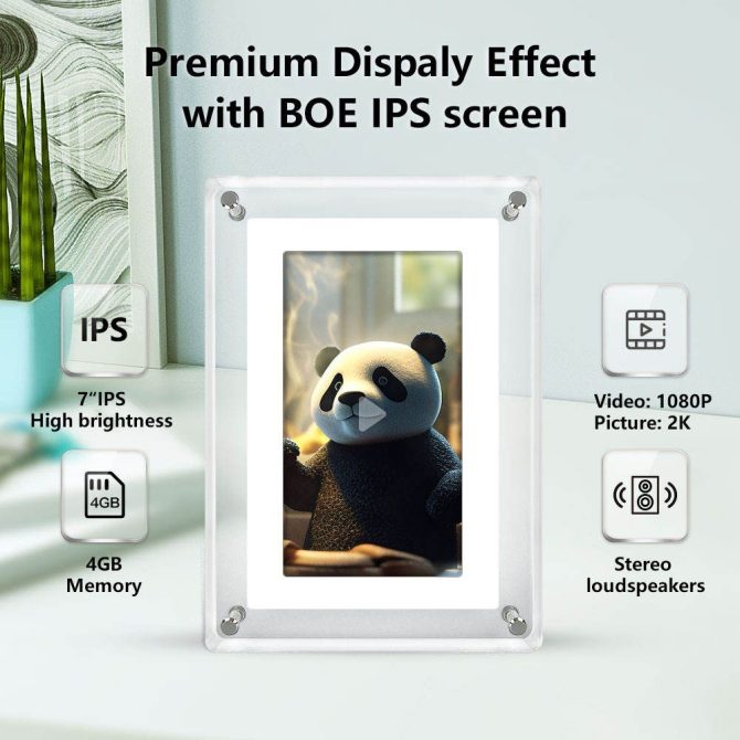 7-inch Digital Picture Frame,Acrylic Video Frame with Auto Rotate Playback, 2GB Internal Memory and 1500mAh Battery, Supports 1024 * 600 Resolution, Ideal Desktop Decorations - Image 3