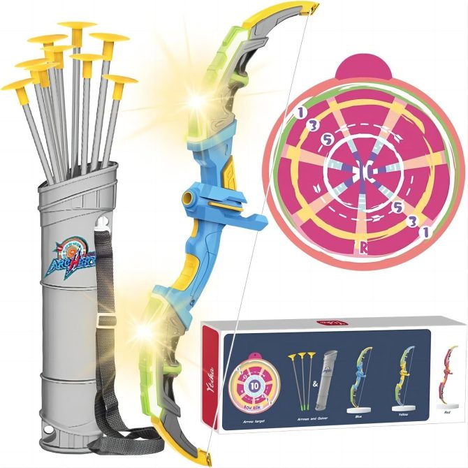 Bow and Arrow Set for Kids, Toyokar Archery Set Toy with Light-up LEDs, 10 suction bows and arrows, indoor and outdoor sports toys.Boys Kids Gifts Toys