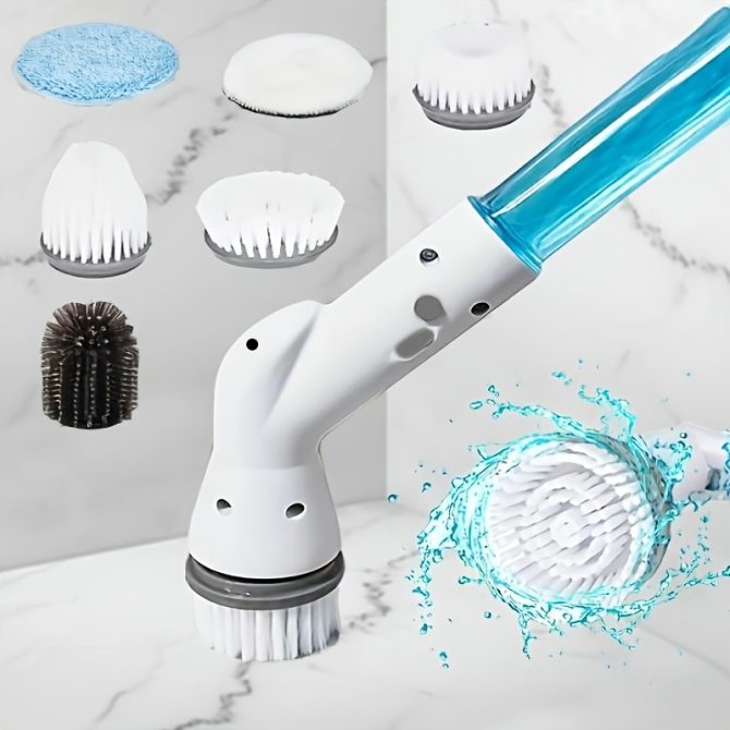 Electric cleaning brush Can add detergent, liquid cleaning brush with 2/5/6 heads, Can add cleaning solution, 2 replaceable brush heads, simple to use, efficient cleaning, electric cleaning brush